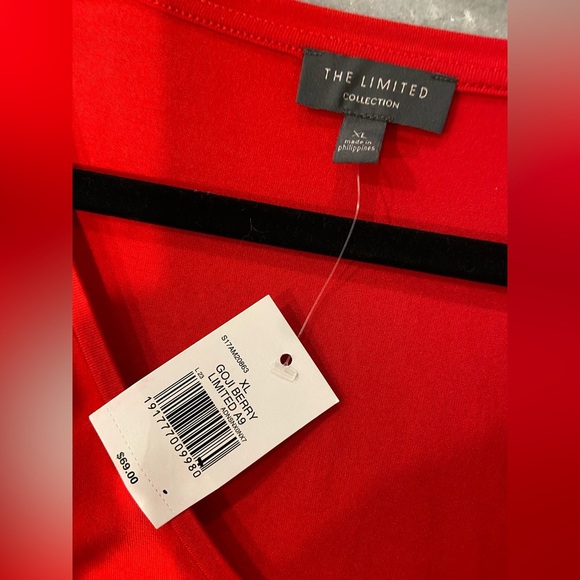 NWT Limited Size XL Red Short Sleeve V Neck Pleated Hem Flowy Tunic Stretch Top - Picture 12 of 13